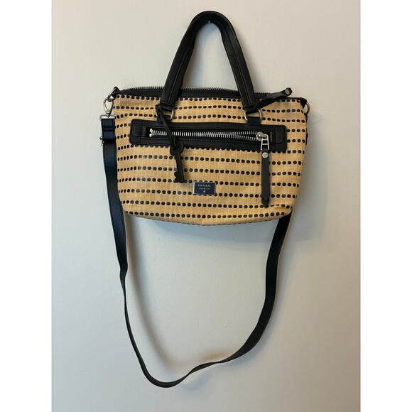 Fossil Purse Dawson Satchel Light Tan And Black Crossbody - Picture 1 of 8